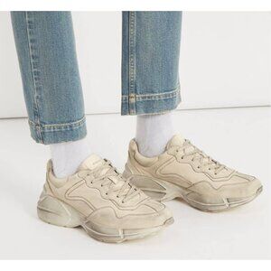 GUCCI SNEAKERS MENS RHYTON CHUNKY SHOES IVORY DISTRESSED LEATHER